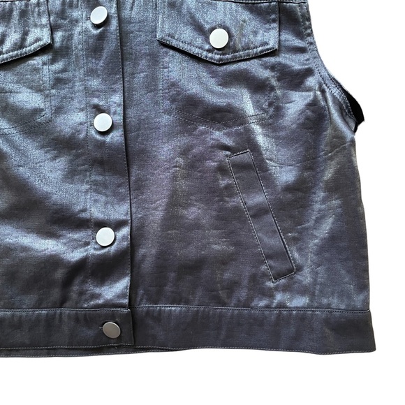 Gunmetal Iridescent Sheen Cropped Collared Button Up Jacket Large - Picture 4 of 8